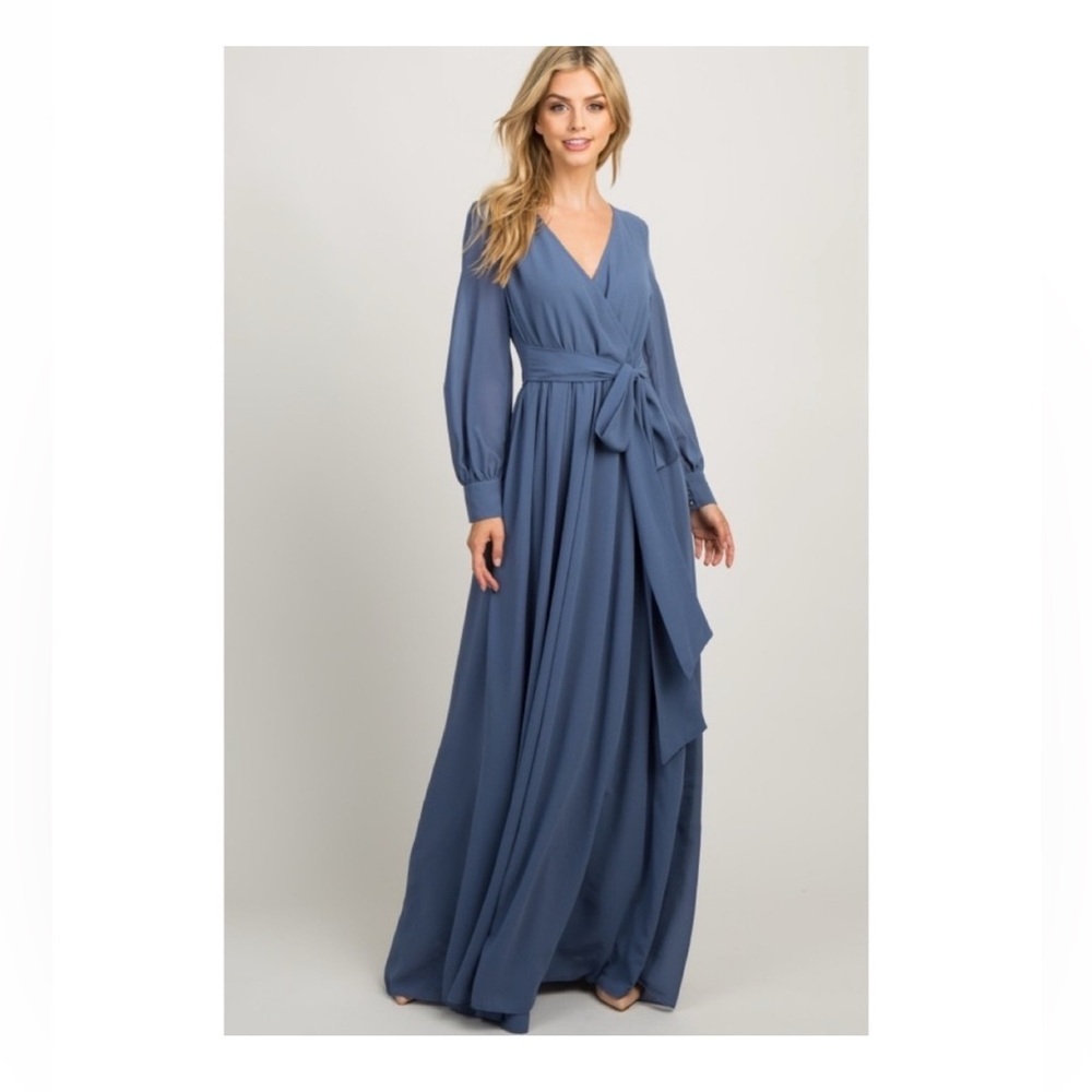 PinkBlush Chiffon Blue Dress Maternity Medium NWOT